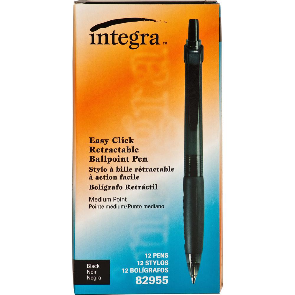 Integra Easy Click Retractable Ballpoint Pen - Medium Pen Point - Retractable - Black - Black Barrel - 1 Dozen. Picture 9