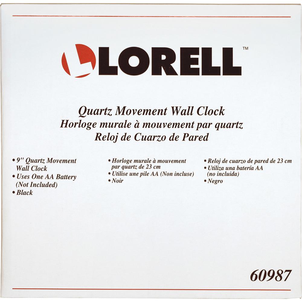 Lorell 9" Round Profile Wall Clock - Analog - Quartz - White Main Dial - Black/Plastic Case. Picture 4