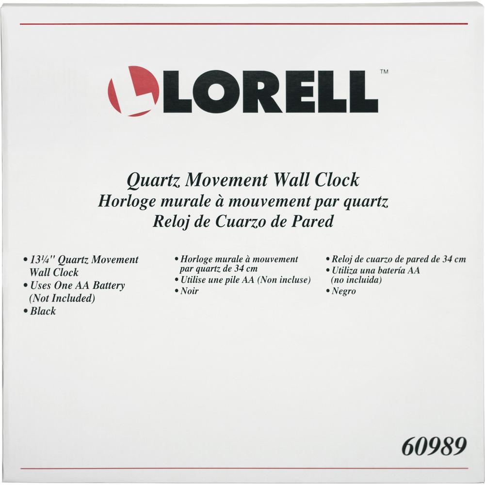 Lorell 13-1/4" Round Quartz Wall Clock - Analog - Quartz - White Main Dial - Black/Plastic Case. Picture 5