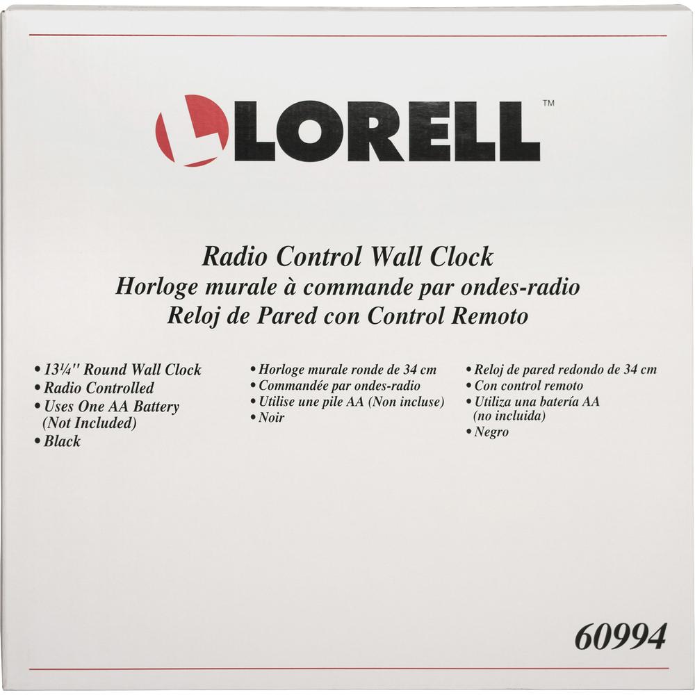 Lorell 13-1/4" Radio-Controlled Wall Clock - Analog - Quartz - White Main Dial - Black/Plastic Case. Picture 2