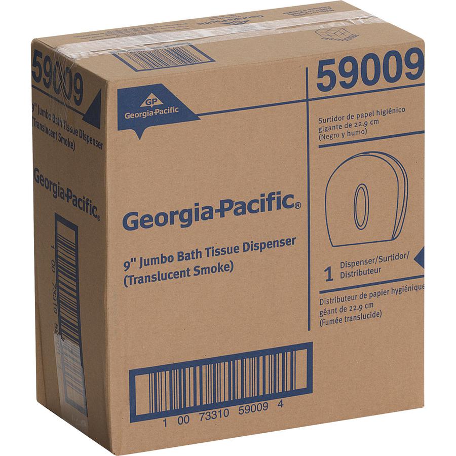 Georgia-Pacific 1-Roll Jumbo Jr. High-Capacity Toilet Paper Dispenser - Roll Dispenser - 1 x Roll - 9" Roll Diameter - 11.3" Height x 10.6" Width x 5.4" Depth - Plastic - Smoke Gray - Lockable, Washab. Picture 7