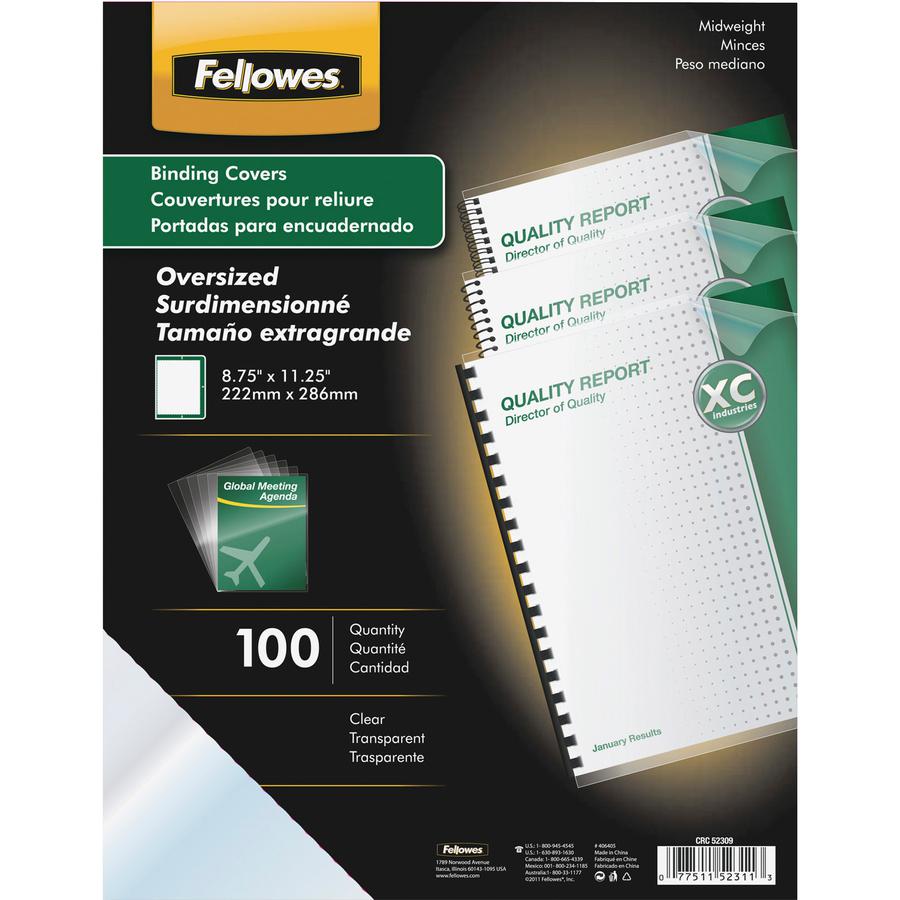 Fellowes Crystals Clear Oversize PVC Covers - 11.3" Height x 8.8" Width x 0" Depth - 8 3/4" x 11 1/4" Sheet - Rectangular - Clear - PVC Plastic - 100 / Pack. Picture 3