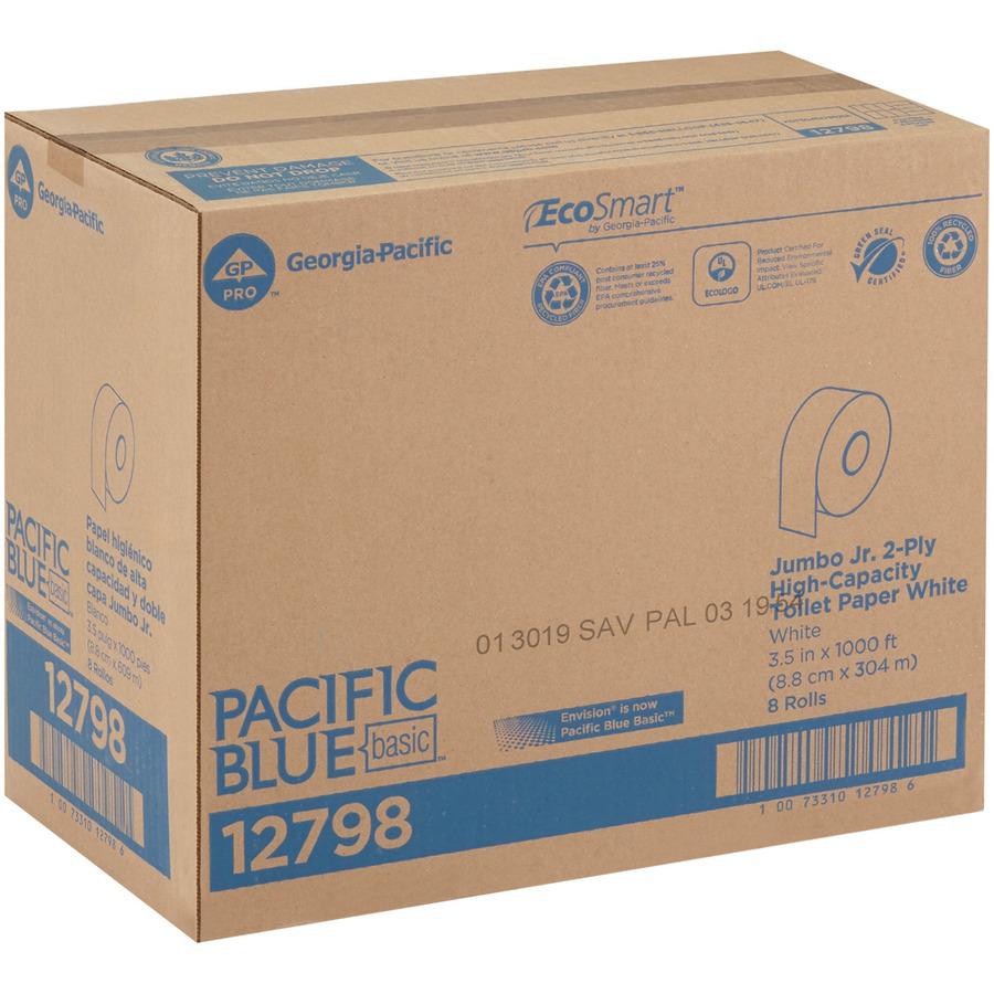 Pacific Blue Basic Jumbo Jr. High-Capacity Toilet Paper - 2 Ply - 3.50" x 1000 ft - White - Fiber - 8 / Carton. Picture 5