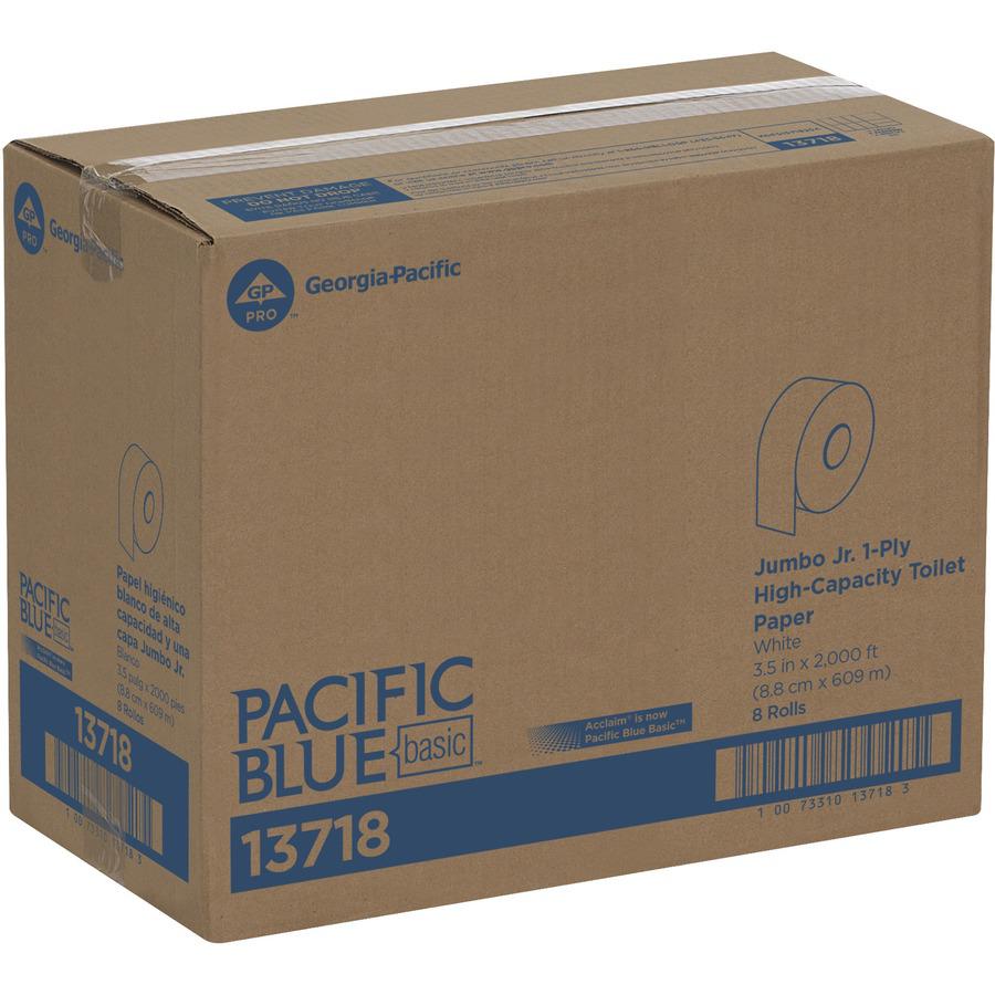 Pacific Blue Basic Jumbo Jr. High-Capacity Toilet Paper - 1 Ply - 3.50" x 2000 ft - 3.30" Roll Diameter - White - 8 / Carton. Picture 3