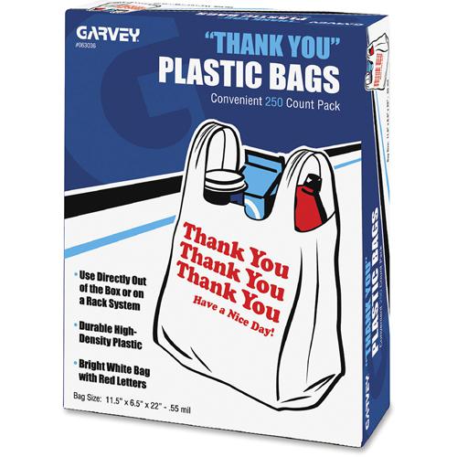 COSCO Thank You Plastic Bags - 11" Width x 22" Length - 0.55 mil (14 Micron) Thickness - High Density - White - Plastic - 250/Box. Picture 4