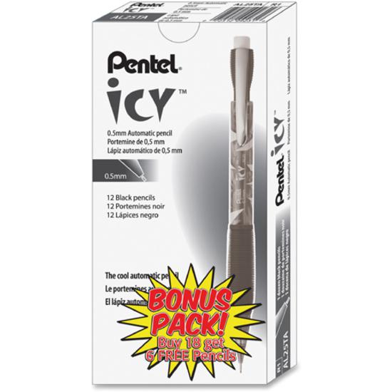 Pentel Icy Mechanical Pencil - #2 Lead - 0.5 mm Lead Diameter - Refillable - Translucent Smoke Barrel - 24 / Pack. Picture 4