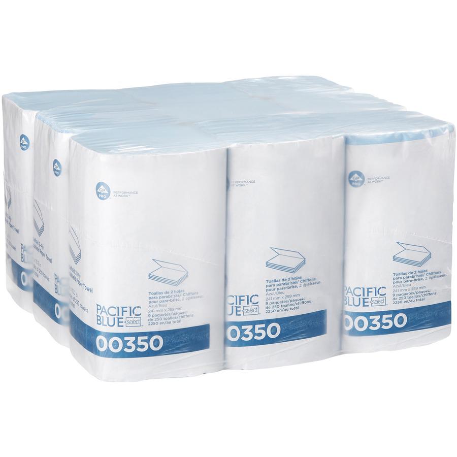 Pacific Blue Select S-Fold Windshield Paper Towels - 2 Ply - 9.50" x 10.25" - Blue - Paper - 250 Per Pack - 2250 / Carton. Picture 5
