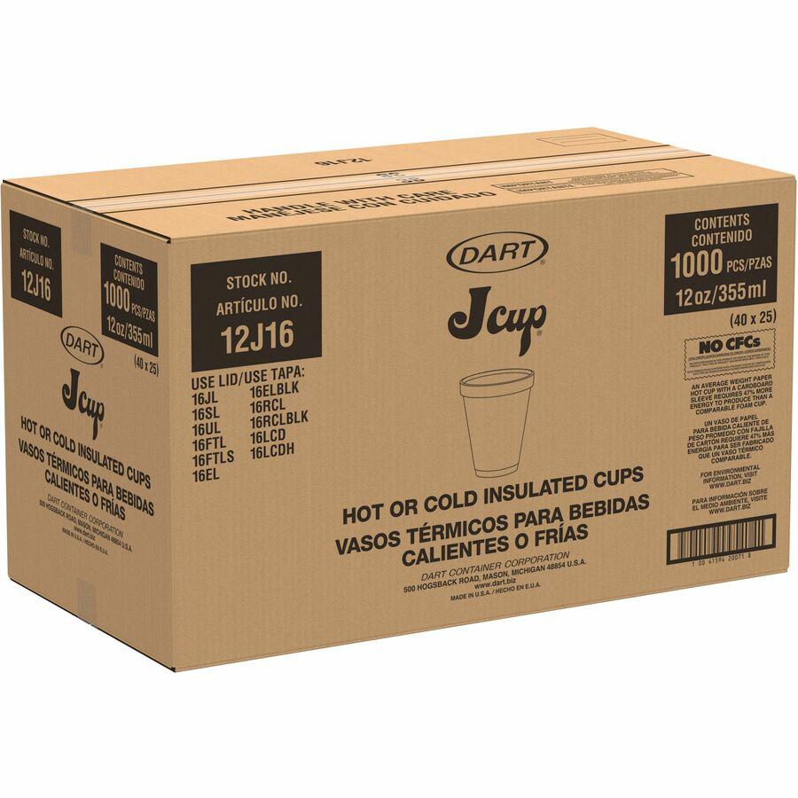 Dart 12 oz Squat Insulated Foam Cups - 40 / Pack - Round - 25 / Carton - White - Foam - Beverage, Tea, Coffee, Soft Drink, Juice, Hot Cider, Hot Chocolate, Cappuccino, Cold Drink, Hot Drink. Picture 4