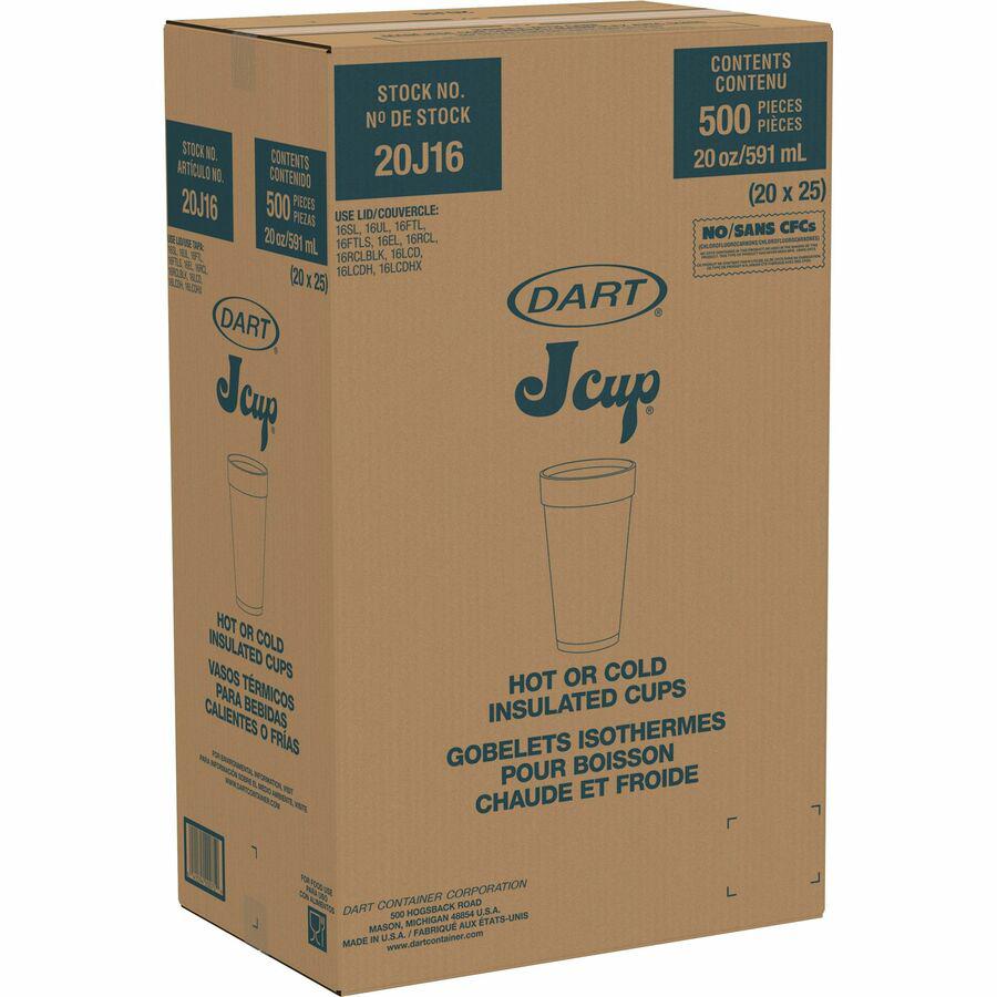 Dart 20 oz Insulated Foam Cups - 20 / Pack - Round - 25 / Carton - White - Foam - Beverage, Coffee, Cappuccino, Soft Drink, Juice, Hot Drink, Cold Drink, Iced Tea, Smoothie. Picture 3