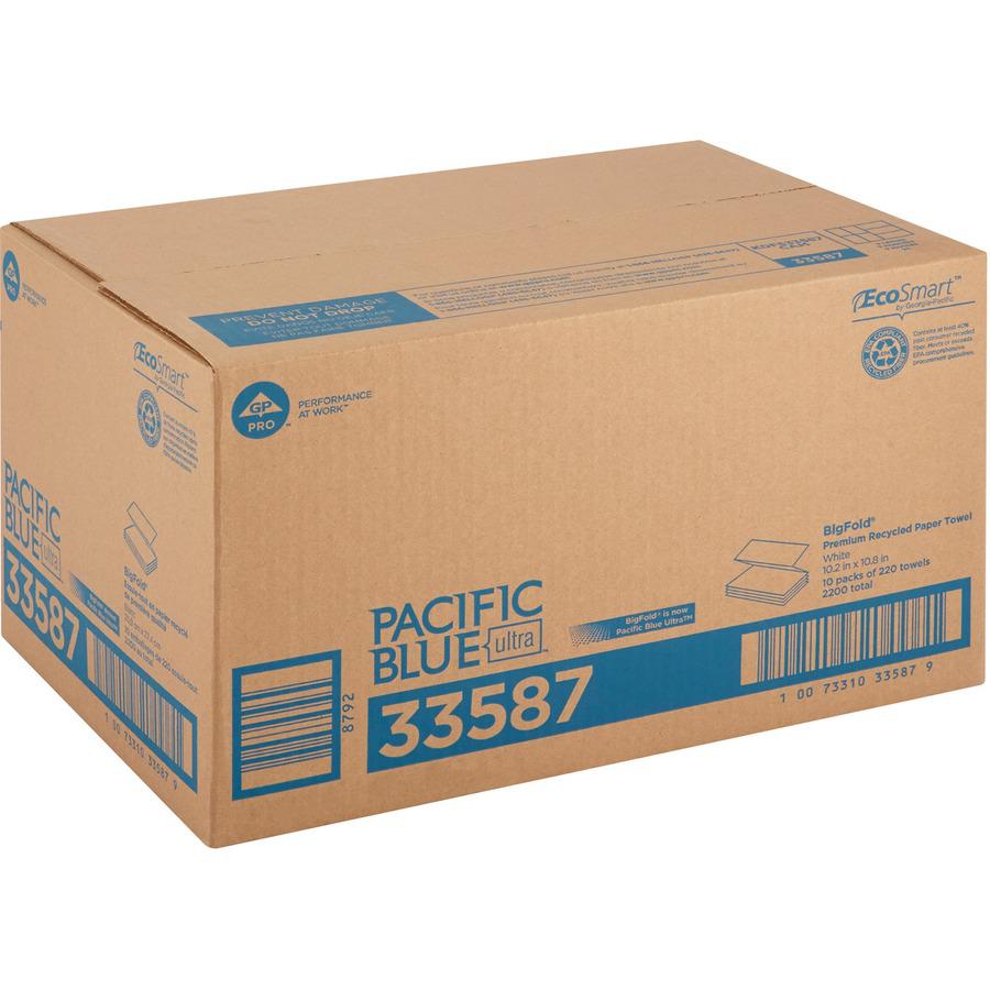 Pacific Blue Ultra Bigfold Premium Recycled Paper Towels - 1 Ply - 10.20" x 10.80" - White - Paper - 220 Per Pack - 2200 / Carton. Picture 5