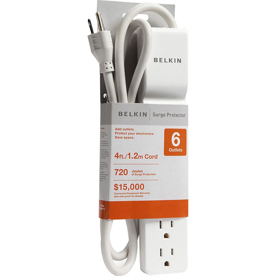 Belkin 6 Outlet Home/Office Surge Protector - Rotating Plug - 10 foot cord - White - 720 Joule - 6 - 1875 VA - 700 J - 120 V AC Input - 120 V AC Output. Picture 2