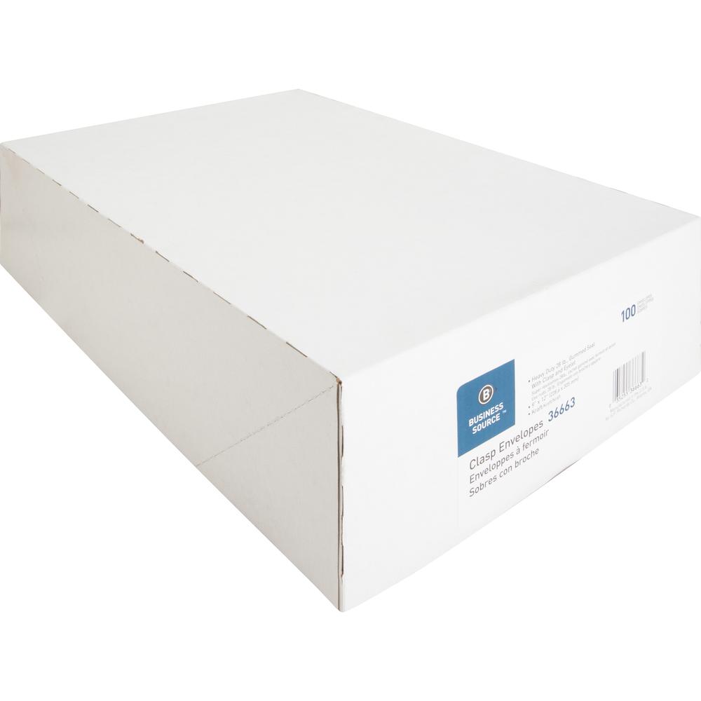 Business Source Heavy-duty Clasp Envelopes - Clasp - #90 - 9" Width x 12" Length - 28 lb - Clasp - Kraft - 100 / Box - Kraft. Picture 4
