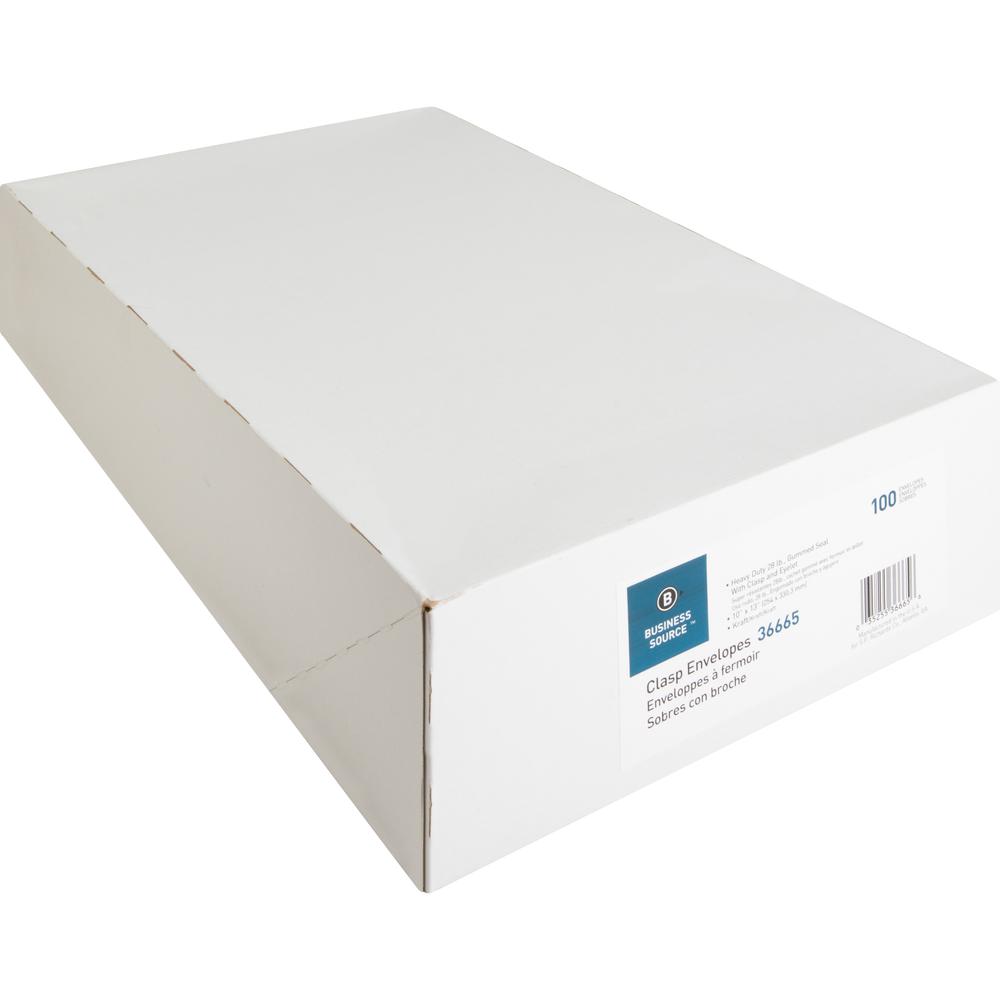 Business Source Heavy-duty Clasp Envelopes - Clasp - #97 - 10" Width x 13" Length - 28 lb - Clasp - Kraft - 100 / Box - Kraft. Picture 5