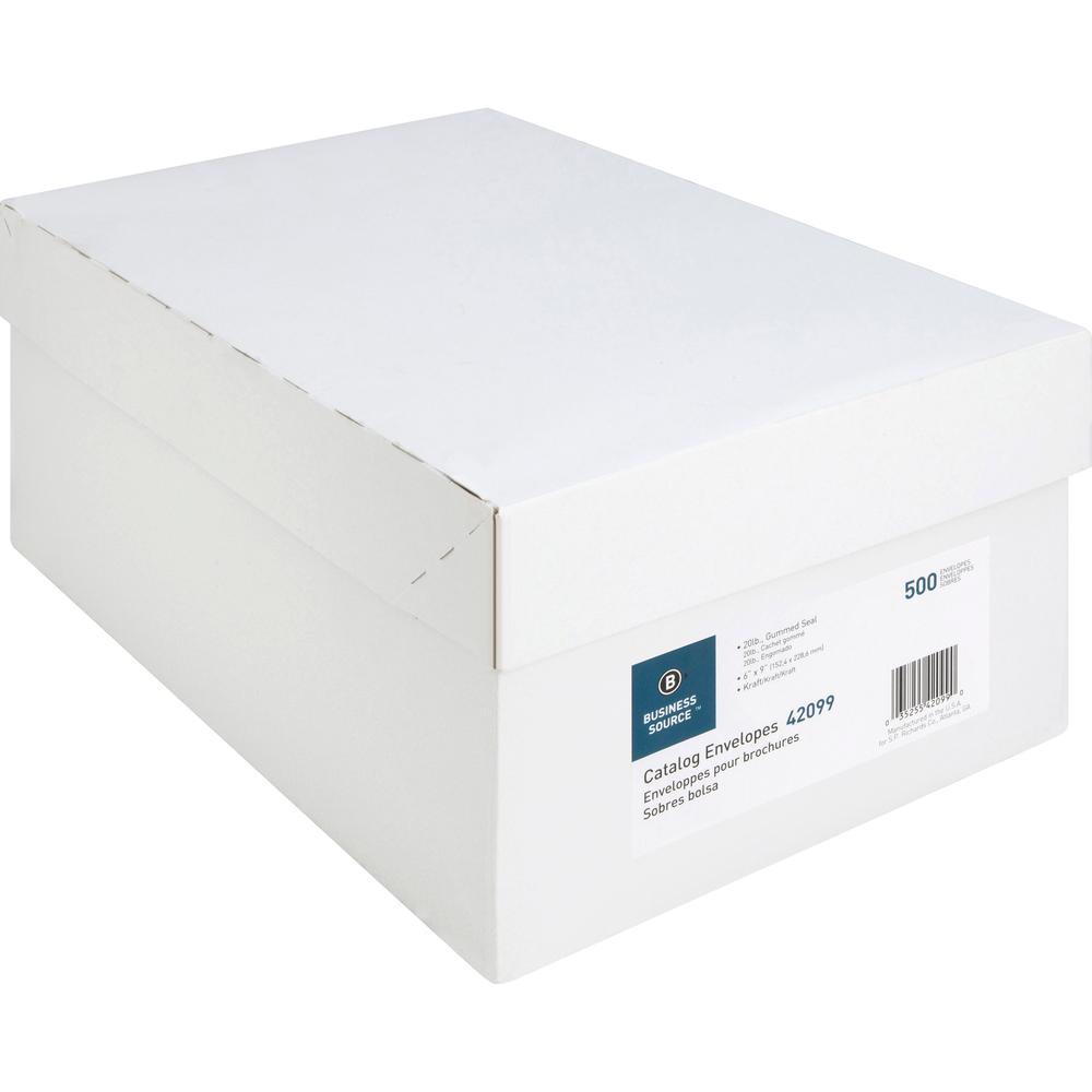 Business Source Durable Kraft Catalog Envelopes - Catalog - 6" Width x 9" Length - 24 lb - Gummed - Kraft - 500 / Box - Kraft. Picture 6