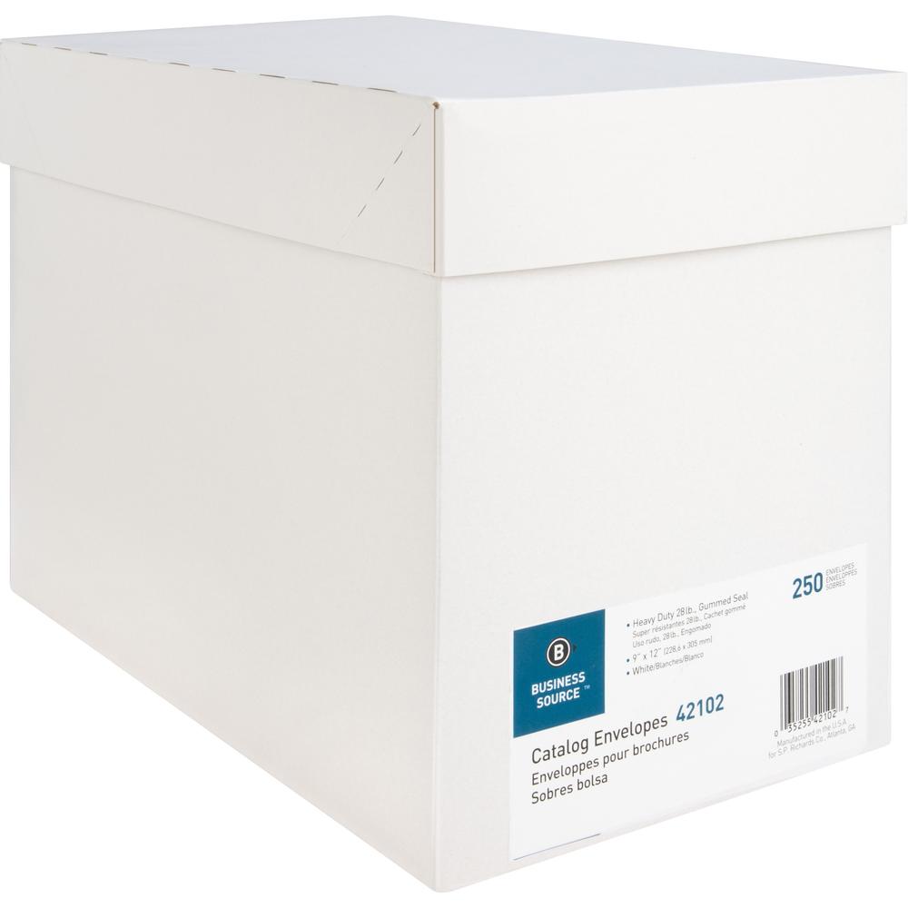 Business Source 28 lb. White Catalog Envelopes - Catalog - #10 1/2 - 9" Width x 12" Length - 28 lb - Gummed - Wove - 250 / Box - White. Picture 4