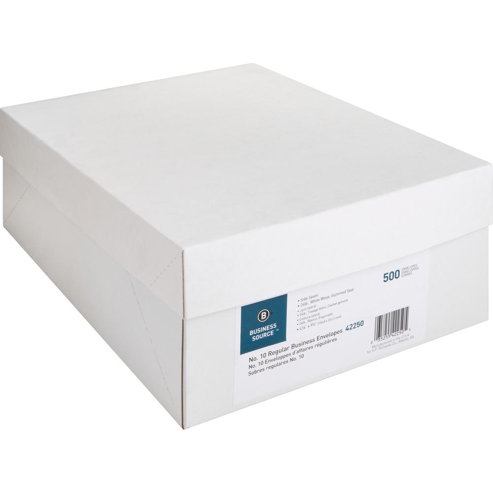 Business Source No. 10 White Business Envelopes - Commercial - #10 - 9 1/2" Width x 4 1/8" Length - 24 lb - Gummed - Wove - 500 / Box - White. Picture 8