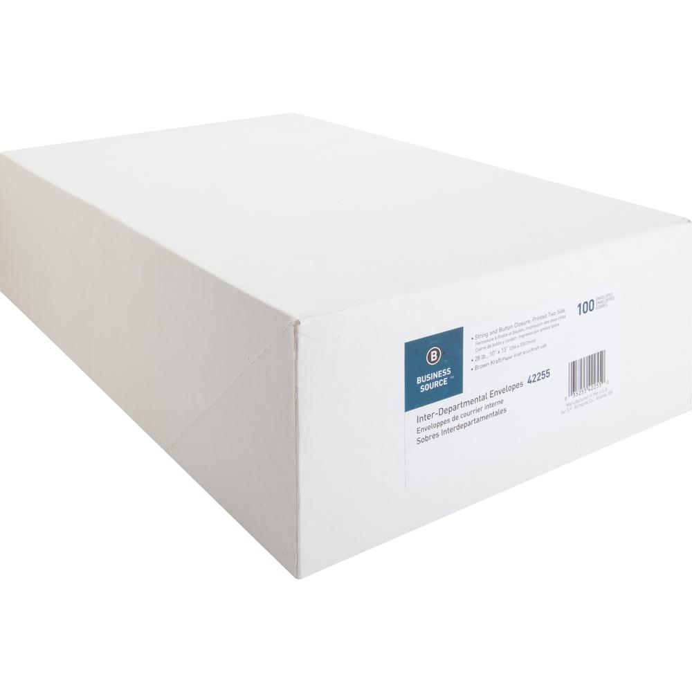 Business Source 2-sided Inter-Department Envelopes - Inter-department - 10" Width x 13" Length - 28 lb - String/Button - Kraft - 100 / Box - Kraft. Picture 9