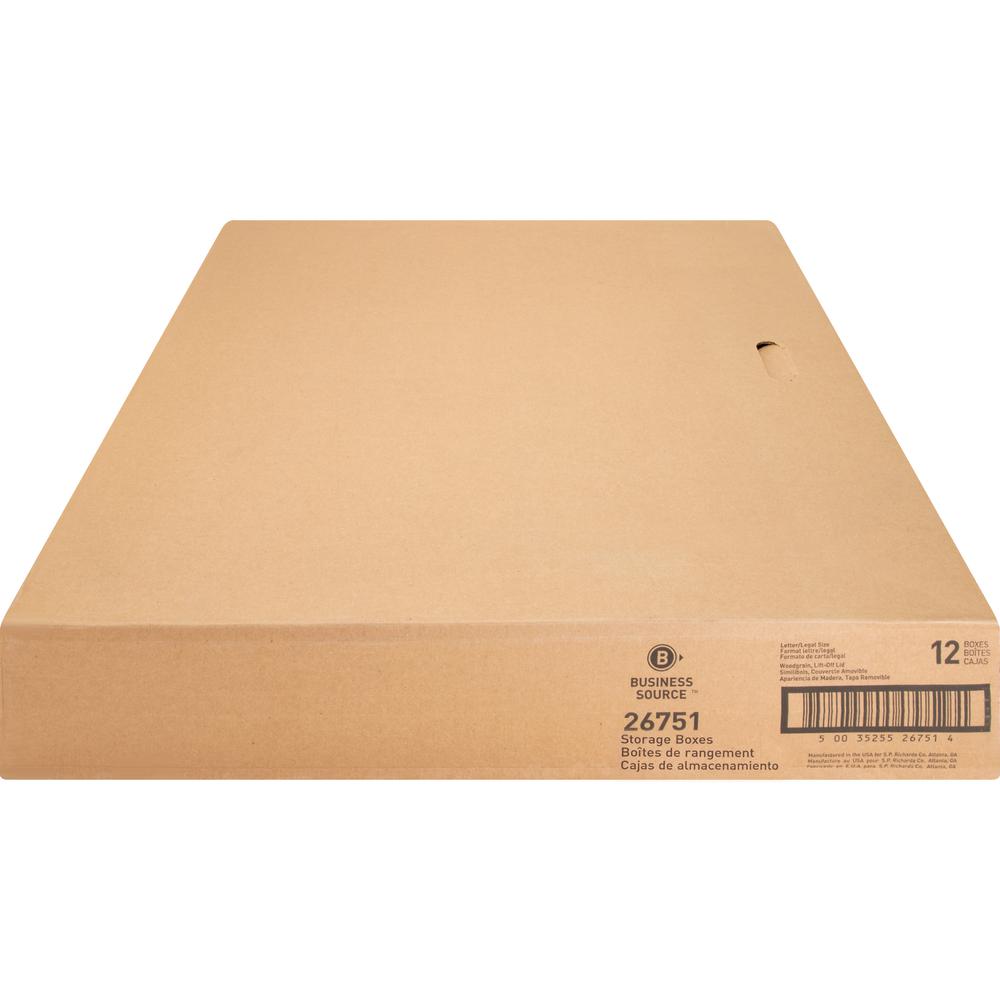 Business Source Economy Medium-duty Storage Boxes - External Dimensions: 10" Width x 12" Depth x 15"Height - Media Size Supported: Legal, Letter - Lift-off Closure - Medium Duty - Stackable - Cardboar. Picture 6