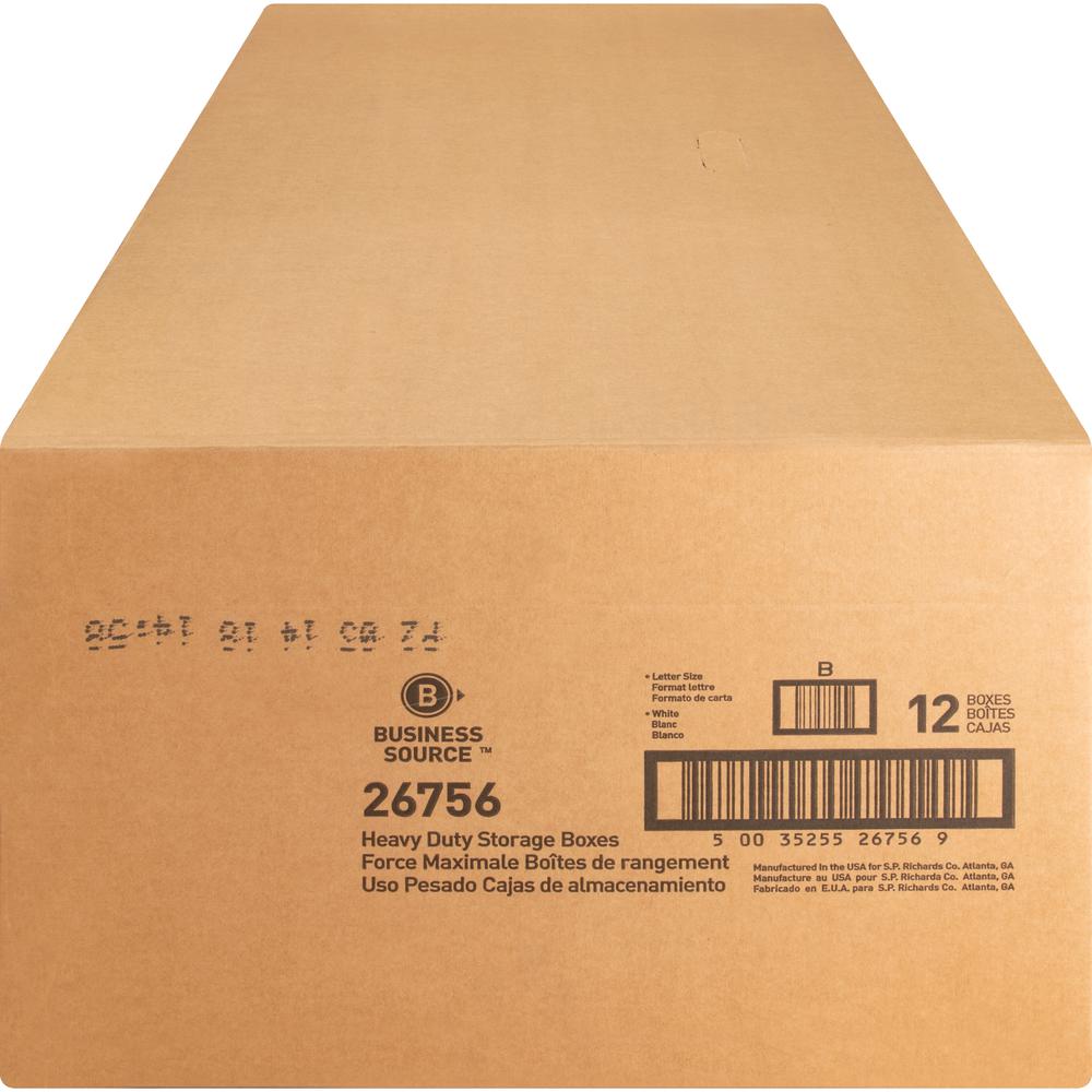 Business Source Heavy Duty Letter Size Storage Box - External Dimensions: 12" Width x 24" Depth x 10"Height - Media Size Supported: Letter - String/Button Tie Closure - Medium Duty - Stackable - White. Picture 4