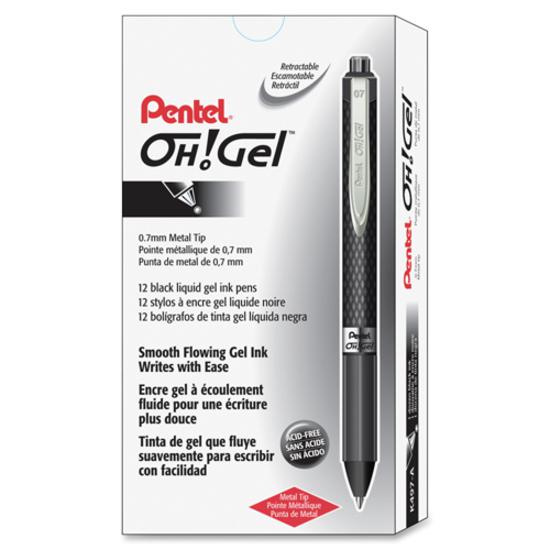 Pentel OH! Medium Point Gel Pens - Medium Pen Point - 0.7 mm Pen Point Size - Black Gel-based Ink - Carbon Fiber Barrel - 1 Dozen. Picture 7