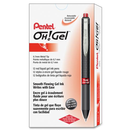 Pentel OH! Medium Point Gel Pens - Medium Pen Point - 0.7 mm Pen Point Size - Red Gel-based Ink - Carbon Fiber Barrel - 1 Each. Picture 2