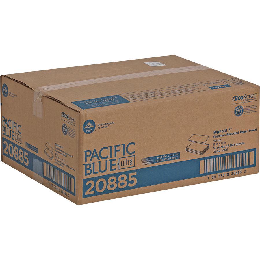 Pacific Blue Ultra Z-Fold Paper Towel - 8" x 11" - White - Paper - Absorbent, Embossed, Z-Fold - 260 Per Pack - 2600 / Carton. Picture 2