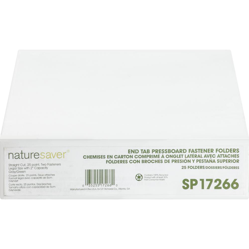 Nature Saver Legal Recycled End Tab File Folder - 8 1/2" x 14" - 2" Expansion - 2" Fastener Capacity for Folder - Pressboard - Gray/Green - 100% Recycled - 25 / Box. Picture 5