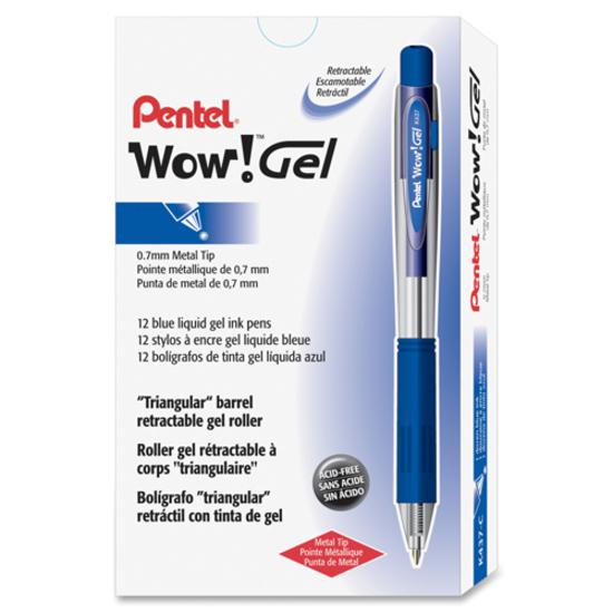 Pentel Wow! Gel Pens - Medium Pen Point - 0.7 mm Pen Point Size - Retractable - Blue Gel-based Ink - Clear Barrel - 1 Dozen. Picture 2