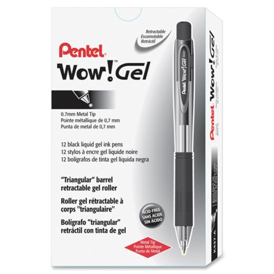 Pentel Wow! Gel Pens - Medium Pen Point - 0.7 mm Pen Point Size - Retractable - Black Gel-based Ink - Clear Barrel - 1 Dozen. Picture 5