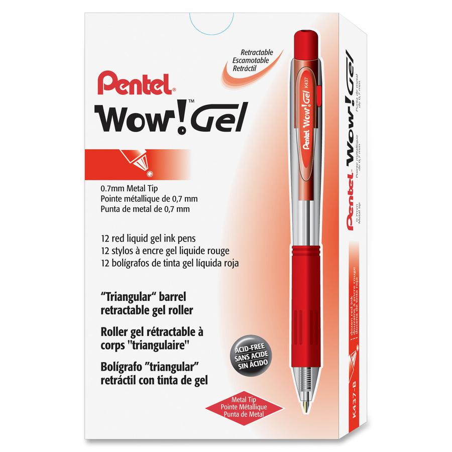 Pentel Wow! Gel Pens - Medium Pen Point - 0.7 mm Pen Point Size - Retractable - Red Gel-based Ink - Clear Barrel - 1 Dozen. Picture 3