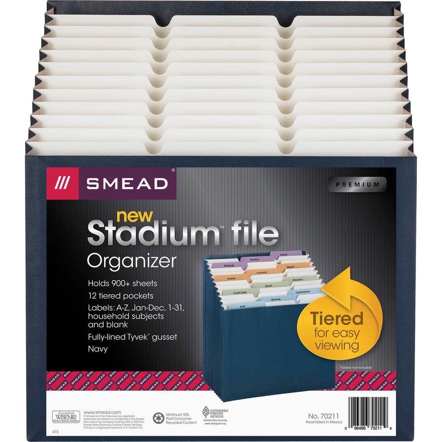 Smead 1/3 Tab Cut Letter Recycled Expanding File - 8 1/2" x 11" - 7/8" Expansion - 12 Pocket(s) - Top Tab Location - Assorted Position Tab Position - 11 Divider(s) - Navy - 10% Recycled - 1 Each. Picture 9