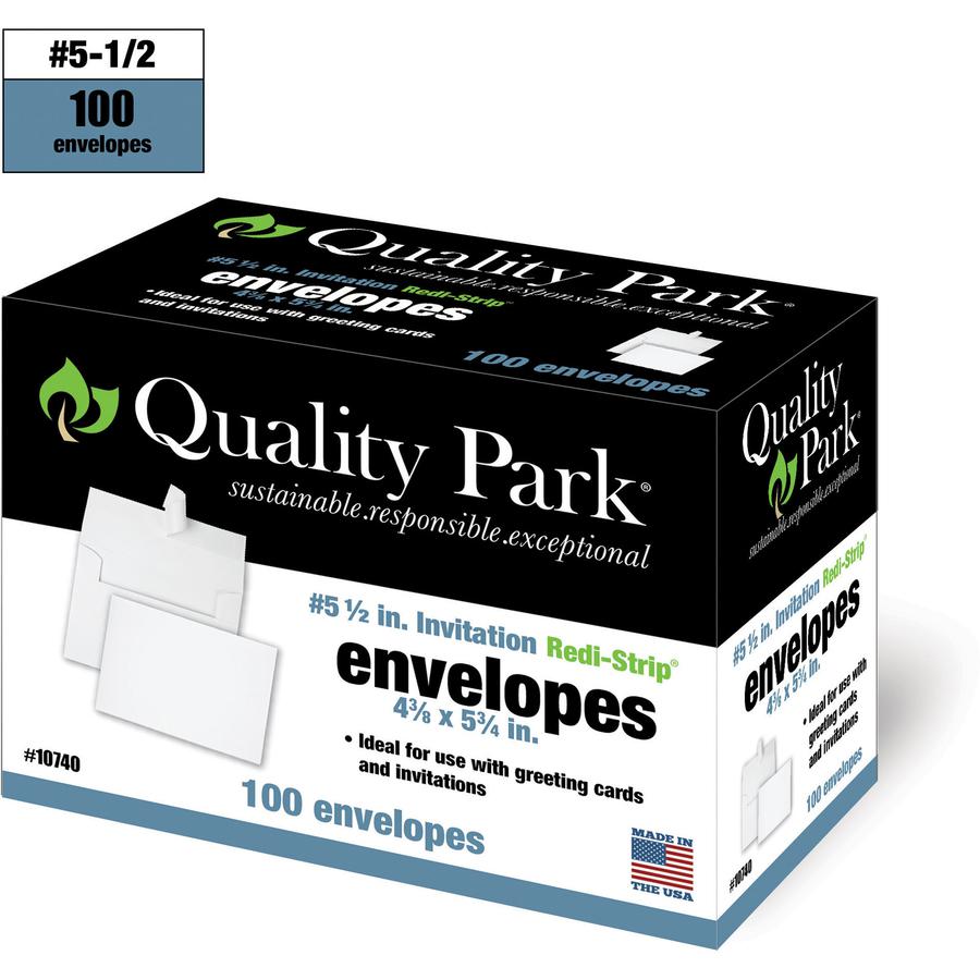 Quality Park A2 Invitation Envelopes with Self Seal Closure - Announcement - #5-1/2 - 4 3/8" Width x 5 3/4" Length - 24 lb - Peel & Seal - 100 / Box - White. Picture 2