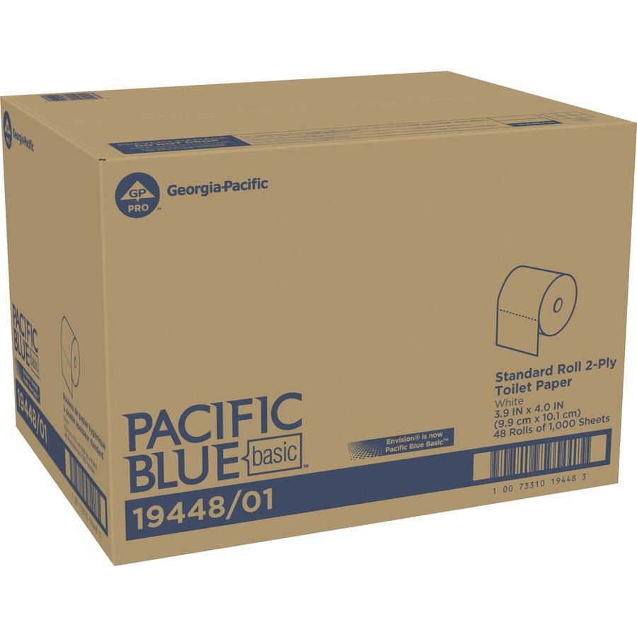 Pacific Blue Basic Standard Roll Toilet Paper - 3.95" x 4.05" - 1000 Sheets/Roll - White - 48 / Carton. Picture 6