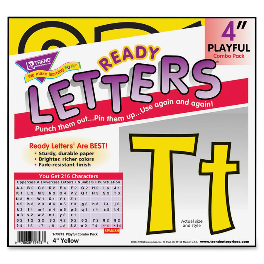 Trend Playful Uppercase/Lowercase Ready Letters - 4" Height x 9" Length - Yellow - 216 / Pack. Picture 2