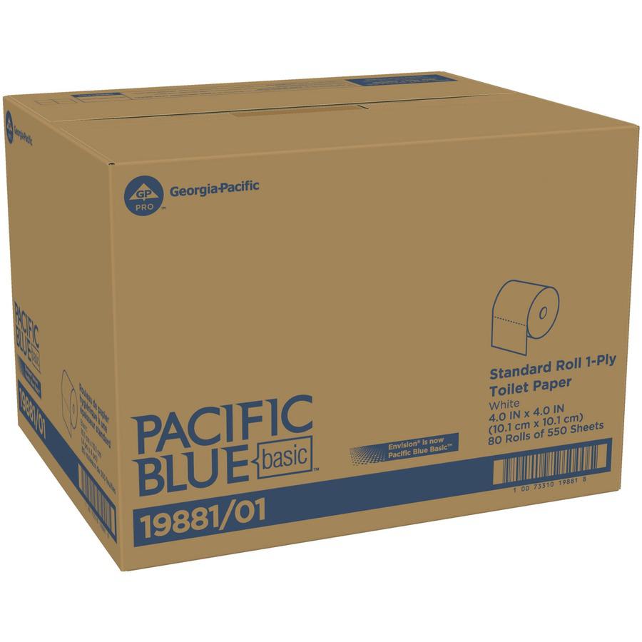 Pacific Blue Basic Standard Roll Toilet Paper - 2 Ply - 4" x 4" - 550 Sheets/Roll - White - 80 / Carton. Picture 6