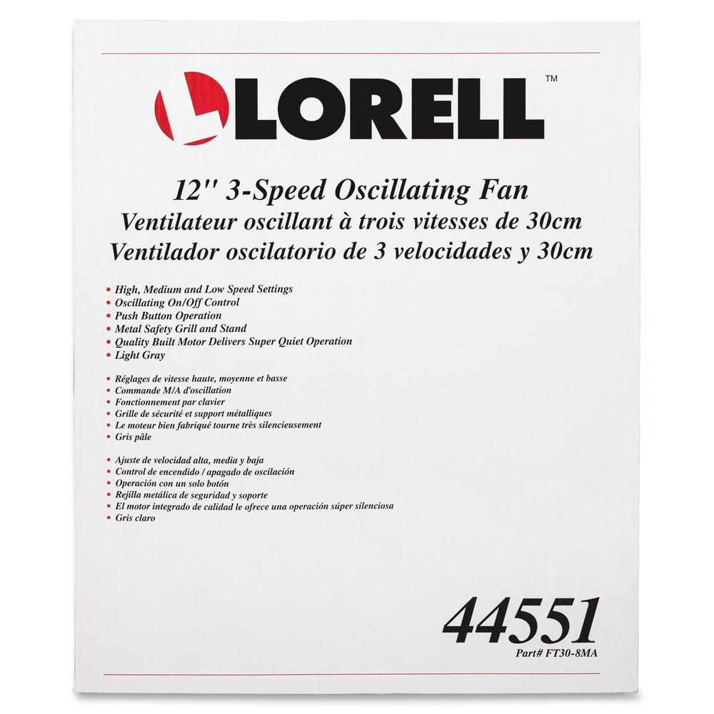 Lorell 12" Oscillating Desk Fan - 12" Diameter - 3 Speed - Quiet, Oscillating - 19.5" Height x 13.9" Width x 11.5" Depth - Light Gray. Picture 4