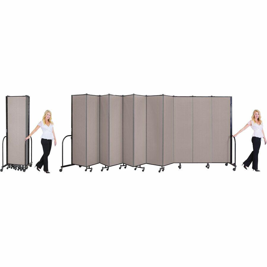 Screenflex Portable Room Dividers - 72" Height x 24.1 ft Length - Black Metal Frame - Polyester - Stone - 1 Each. Picture 13