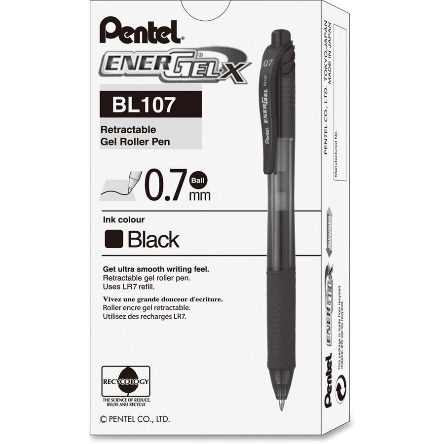 EnerGel EnerGel-X Retractable Gel Pens - Medium Pen Point - 0.7 mm Pen Point Size - Refillable - Retractable - Black Gel-based Ink - Black Barrel - Metal Tip - 12 / Box. Picture 6
