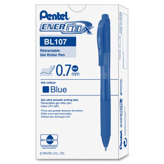 Pentel EnerGel-X Retractable Gel Pens - Medium Pen Point - 0.7 mm Pen Point Size - Refillable - Retractable - Blue Gel-based Ink - Blue Barrel - Metal Tip - 1 Dozen. Picture 5