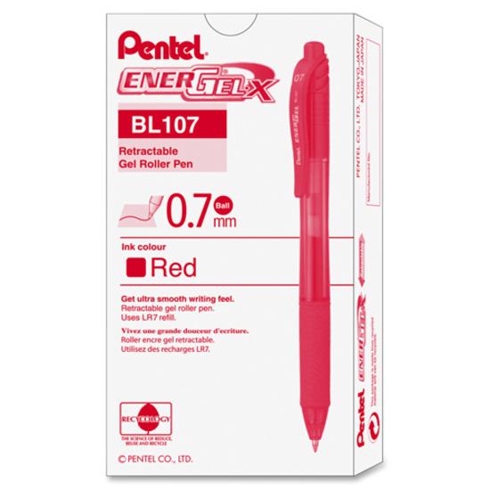 EnerGel EnerGel-X Retractable Gel Pens - Medium Pen Point - 0.7 mm Pen Point Size - Refillable - Retractable - Red Gel-based Ink - Red Barrel - Metal Tip - 1 Dozen. Picture 2
