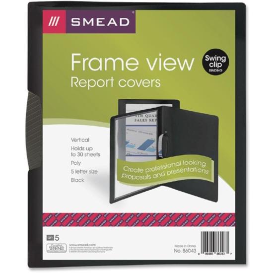 Smead Frame View Poly Report Covers with Swing Clip - Letter - 8 1/2" x 11" Sheet Size - 30 Sheet Capacity - Polypropylene - Black - 5 / Pack. Picture 6