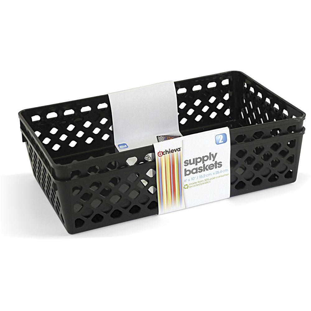 Officemate Achieva Recycled Supply Baskets - 2.4" Height x 10.1" Width x 6.1" Depth - Black - Plastic, 2PK. Picture 5