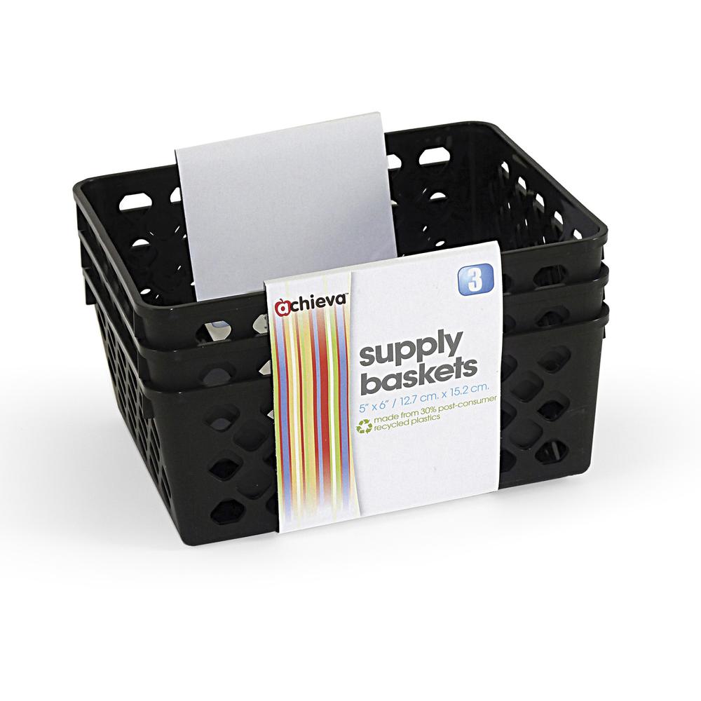 Officemate Recycled Supply Baskets, 3PK - 2.4" Height x 6.1" Width x 5" Depth - Black - Plastic. Picture 5