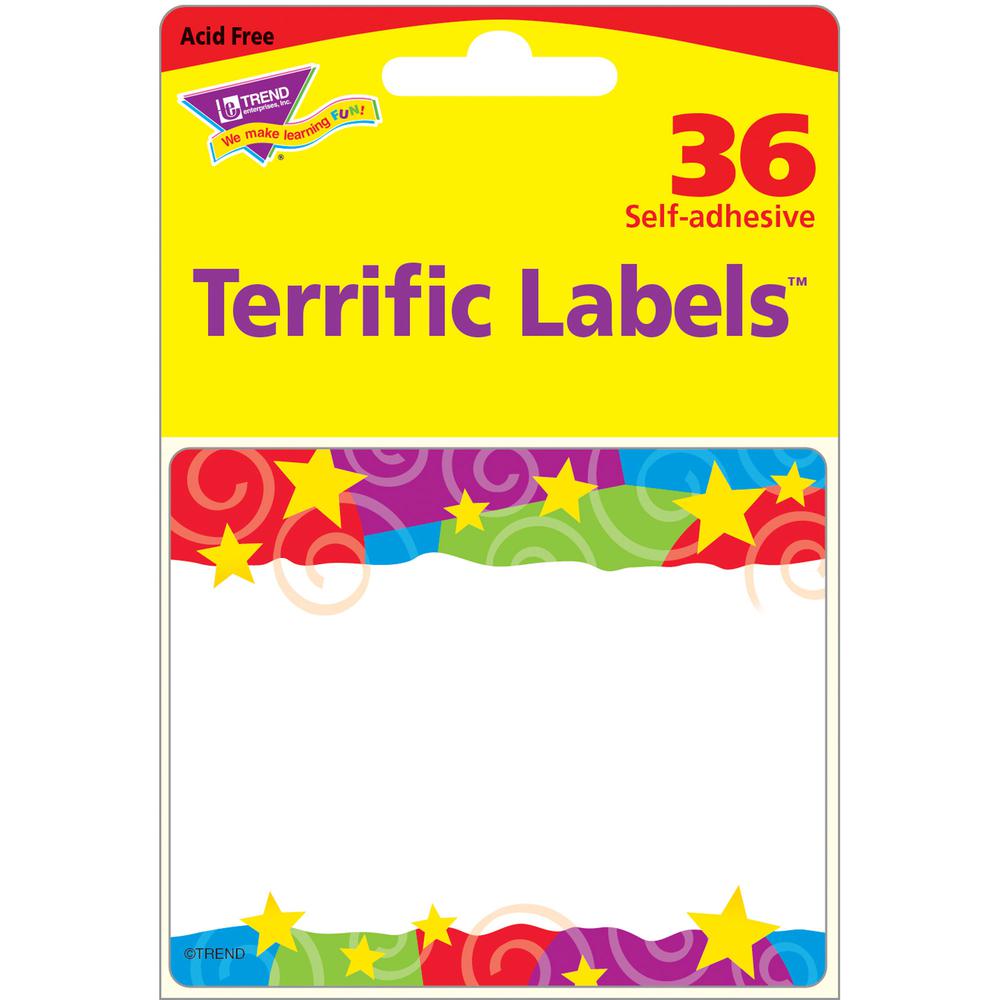 Trend Stars & Swirls Colorful Self-adhesive Name Tags - 3" Length x 2.50" Width - Rectangular - 36 / Pack - Assorted. Picture 3