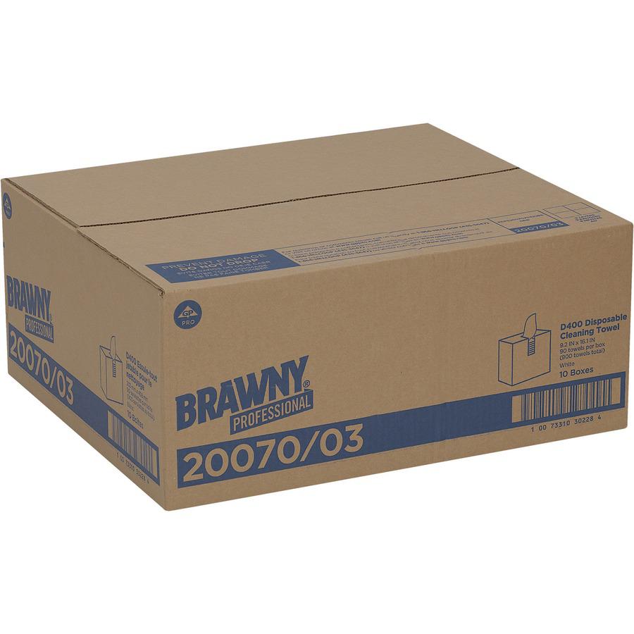 Brawny&reg; Professional D400 Disposable Cleaning Towels - 16.10" x 9.20" - White - 90 Per Box - 900 / Carton. Picture 6