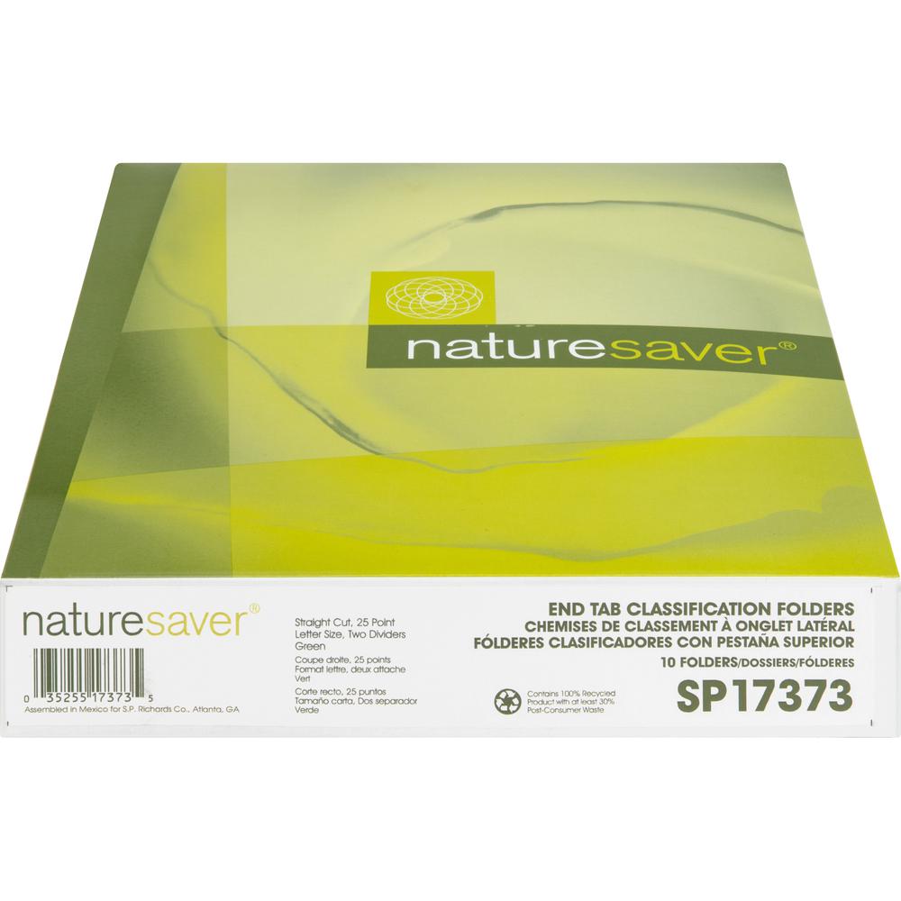 Nature Saver Letter Recycled Classification Folder - 8 1/2" x 11" - End Tab Location - 2 Divider(s) - Fiberboard - Green - 100% Recycled - 10 / Box. Picture 11