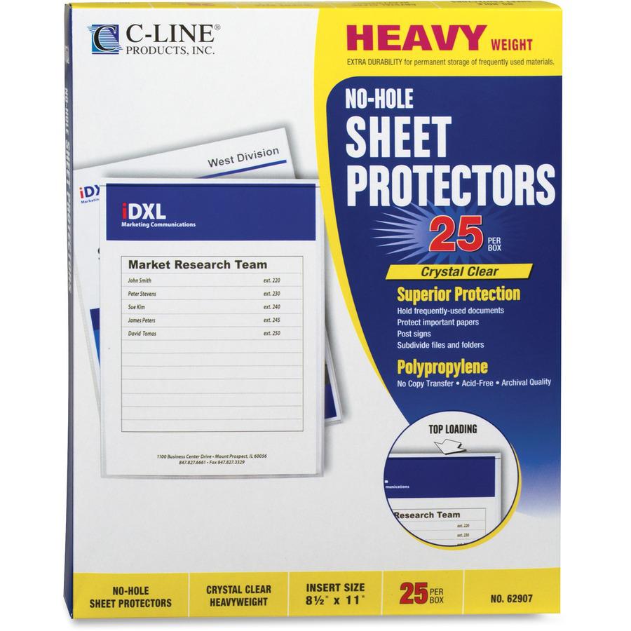 C-Line No-Hole Heavyweight Poly Sheet Protectors - Clear, Top Loading, 11 x 8-1/2, 25/BX, 62907. Picture 4