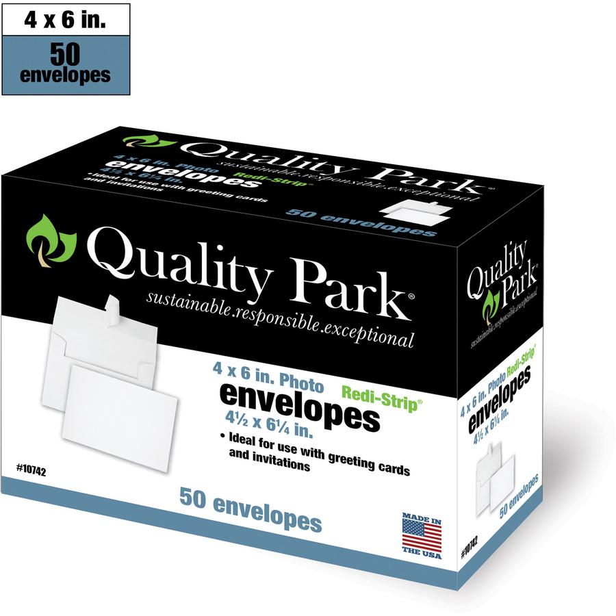 Quality Park 4-1/2 x 6-1/4 Photo Envelopes with Self-Seal Closure - Specialty - 4 1/2" Width x 6 1/4" Length - 24 lb - Wove - 50 / Box - White. Picture 7