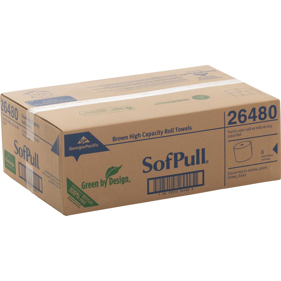 SofPull Mechanical Recycled Paper Towel Rolls - 1 Ply - 7.87" x 1000 ft - 7.80" Roll Diameter - Brown - Paper - Soft, Absorbent, Nonperforated - For Healthcare, Office Building - 6 / Carton. Picture 5