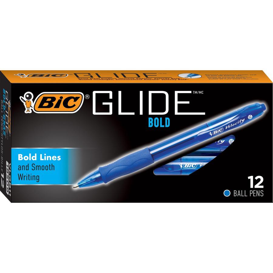 BIC Glide Bold - Bold Pen Point - 1.6 mm Pen Point Size - Conical Pen Point Style - Refillable - Retractable - Blue - Blue Barrel - 1 Dozen. Picture 2